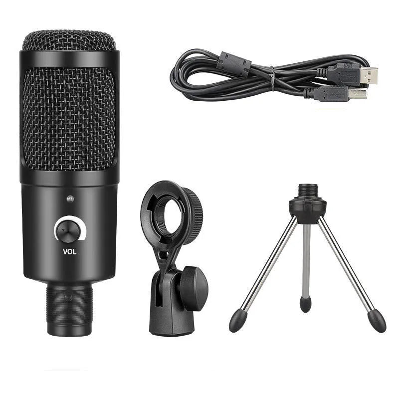 Black Zhongtong AK-6 USB condenser microphone on a stand for computer recording and streaming