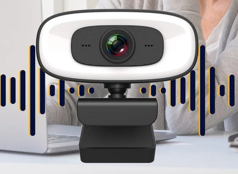 Black USB computer webcam with 2K resolution and 4 million pixel CMOS sensor