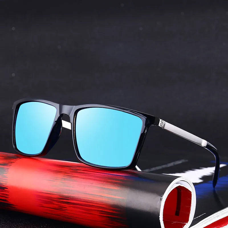 Polarized men's driving sunglasses with PC frame and lens, bright black frame black grey film