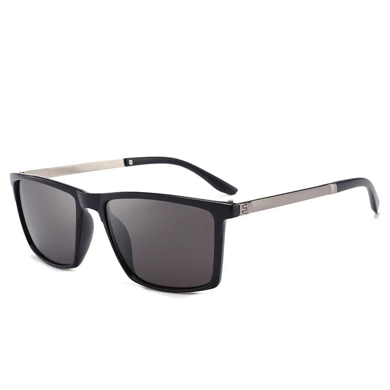 Polarized men's driving sunglasses with PC frame and lens, bright black frame black grey film