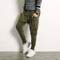 Japanese solid colour plus size harem suspender pants for men, loose fit cotton blend, black colour with belt