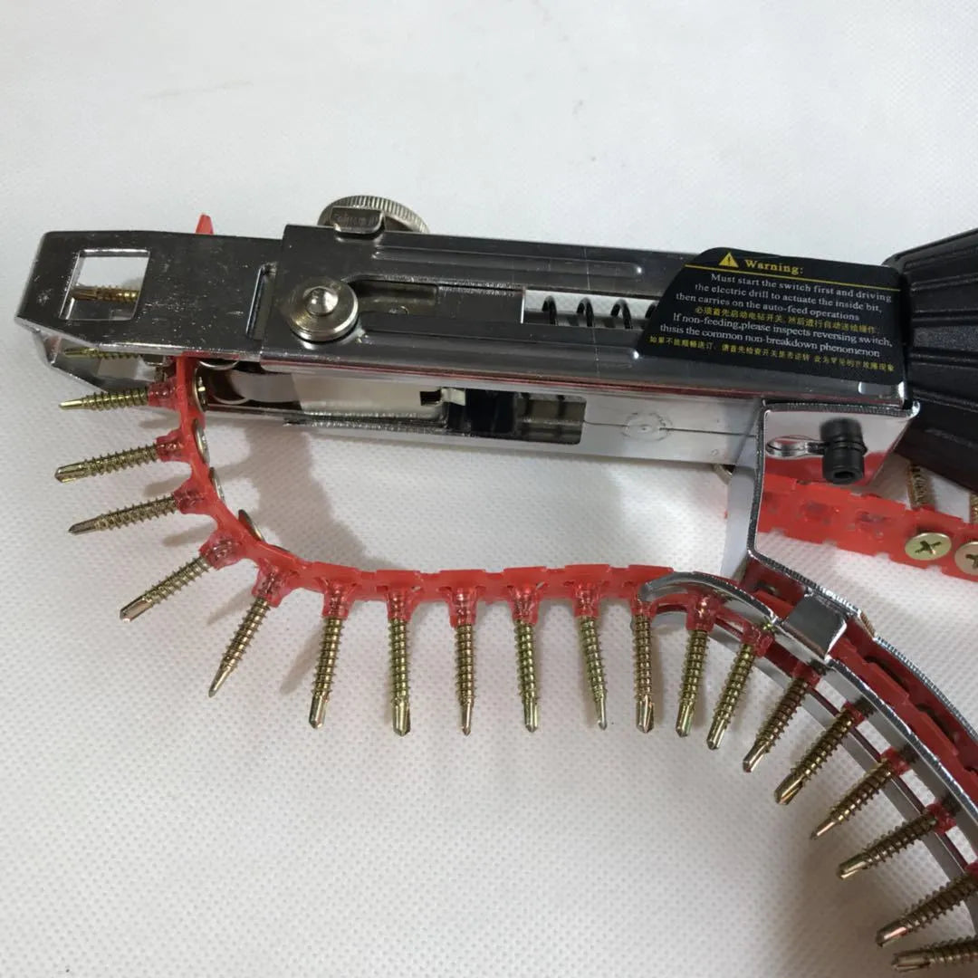 Yellow rechargeable electric chain belt screw machine with automatic nail feeding for woodworking