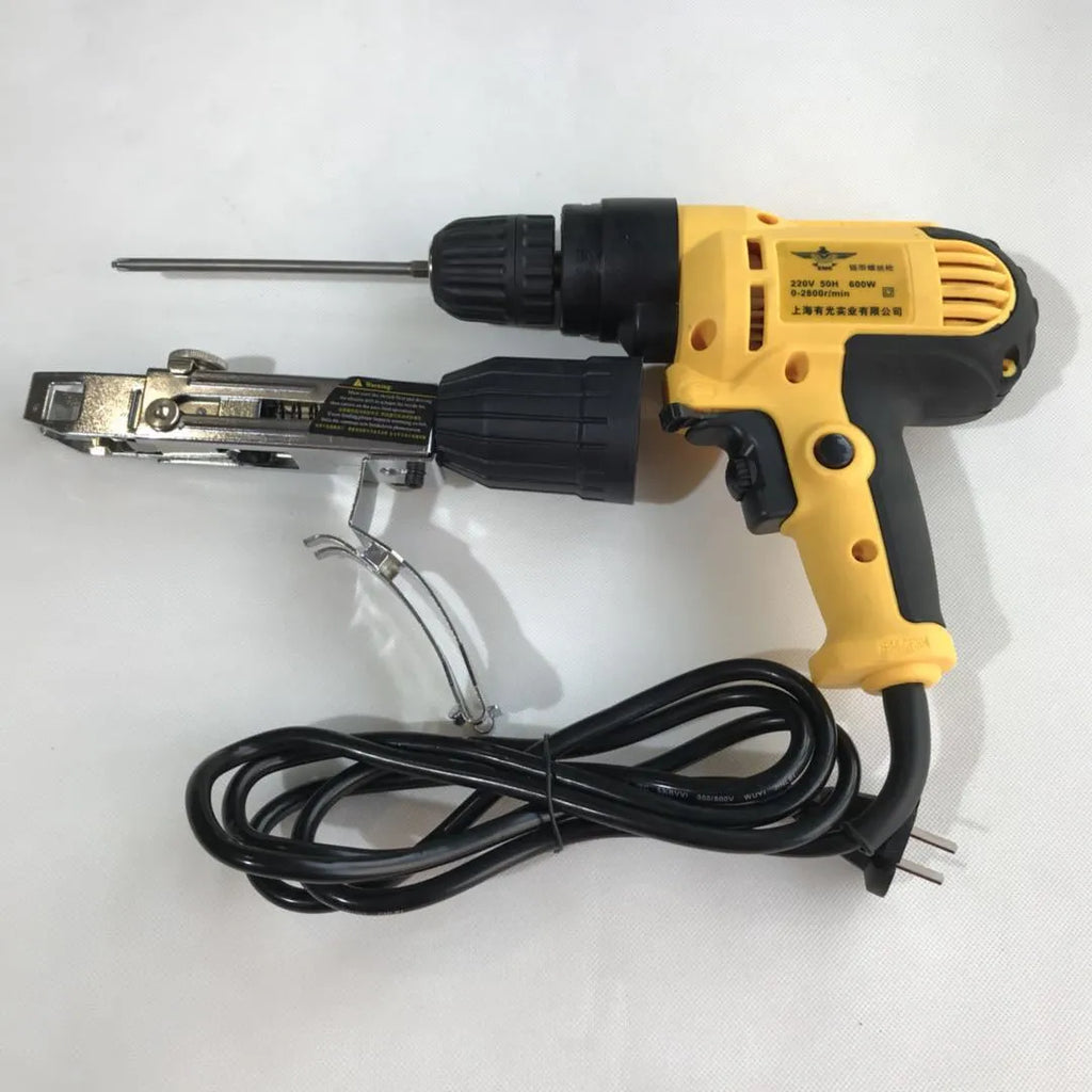 Yellow rechargeable electric chain belt screw machine with automatic nail feeding for woodworking