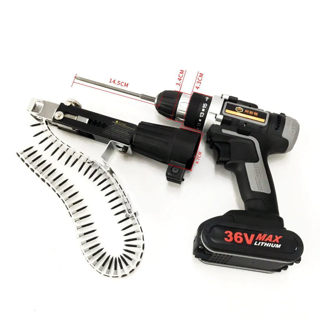 Yellow rechargeable electric chain belt screw machine with automatic nail feeding for woodworking