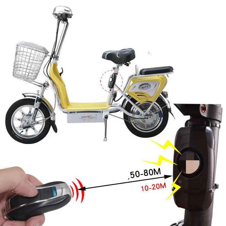 Black vibration anti-theft alarm host unit and remote control with IPX4 waterproof rating