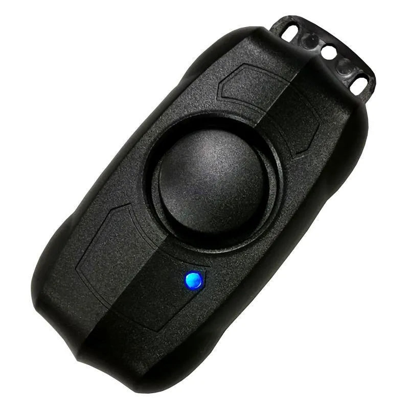 Black vibration anti-theft alarm host unit and remote control with IPX4 waterproof rating