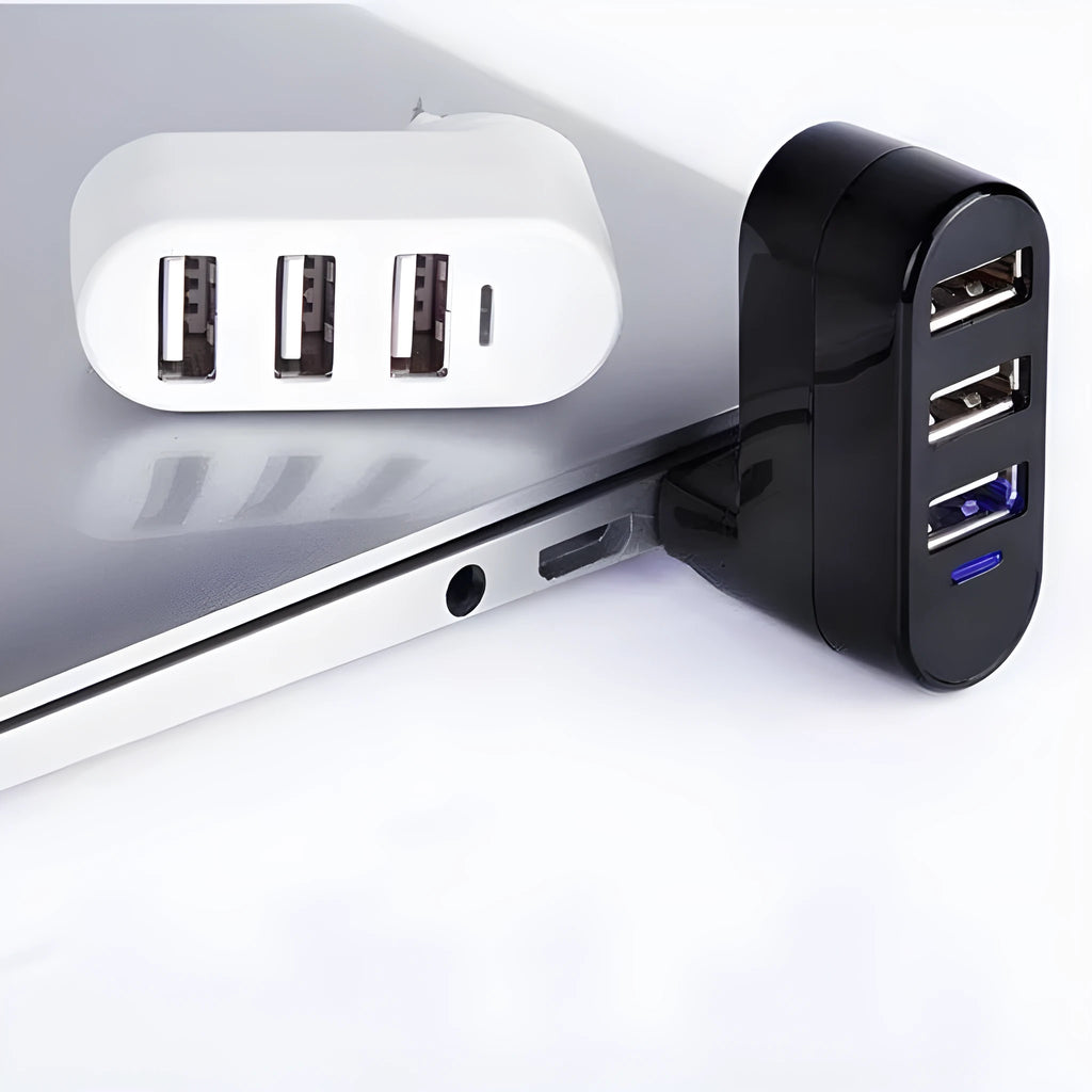 USB 2.0 hub splitter with spin colour design in black and white options for computer expansion