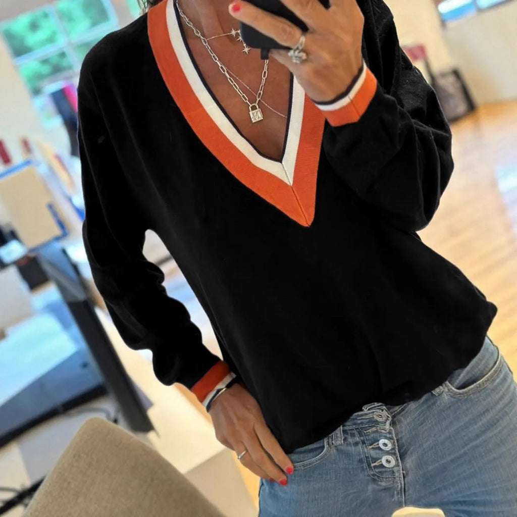 Casual style loose knitted top for women, polyester pullover, solid colour, front view