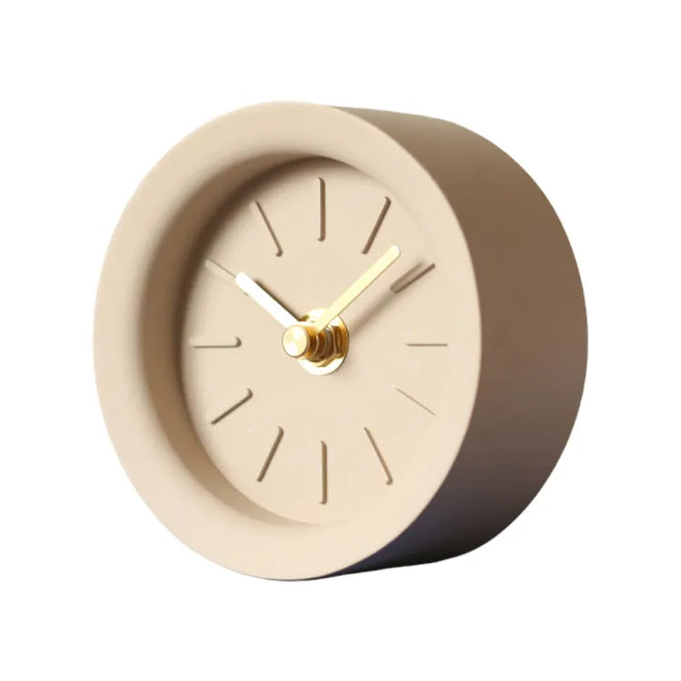 Round cement desk clock with silent movement in rock grey colour, 4-inch diameter industrial design