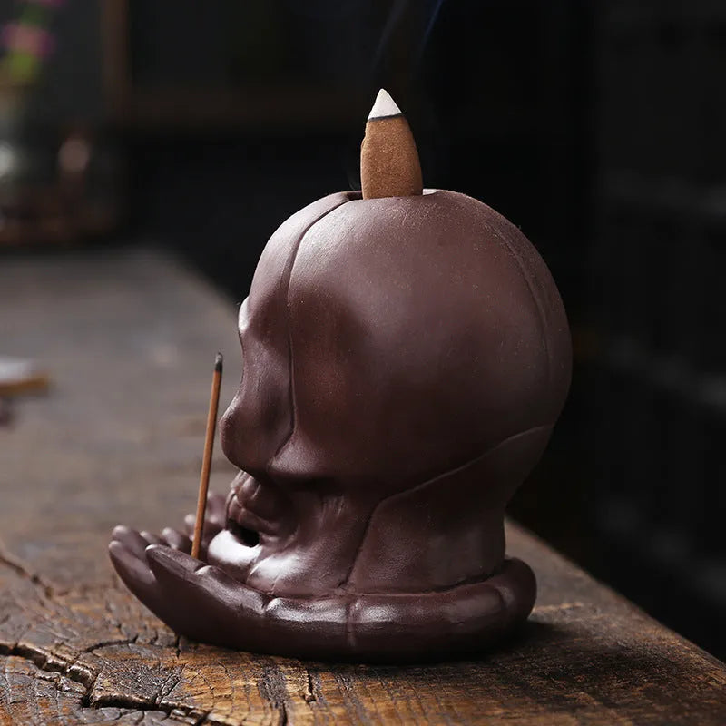 Purple clay zisha Halloween reflux incense burner 10.5cm height compact tabletop design with smoke effect
