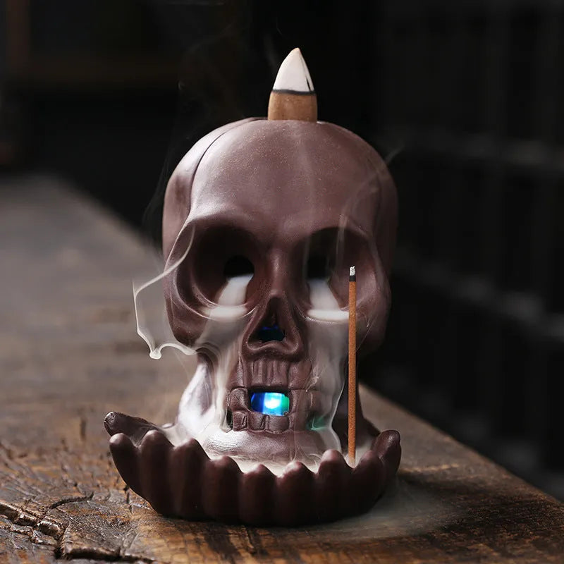 Purple clay zisha Halloween reflux incense burner 10.5cm height compact tabletop design with smoke effect