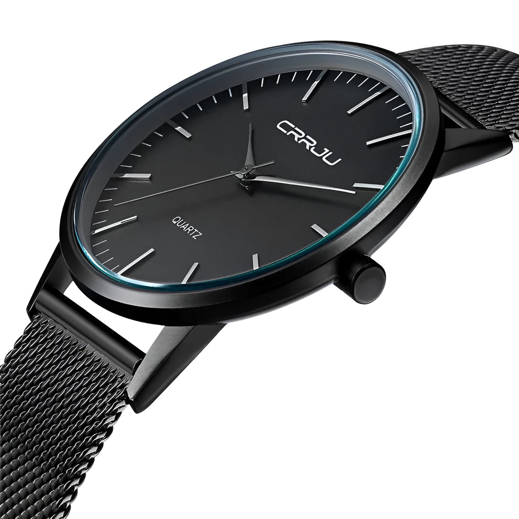 Casual quartz watch with alloy case, plexiglass mirror, and multiple strap options including mesh, leather, and steel bands