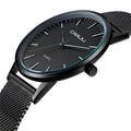 Casual quartz watch with alloy case, plexiglass mirror, and multiple strap options including mesh, leather, and steel bands