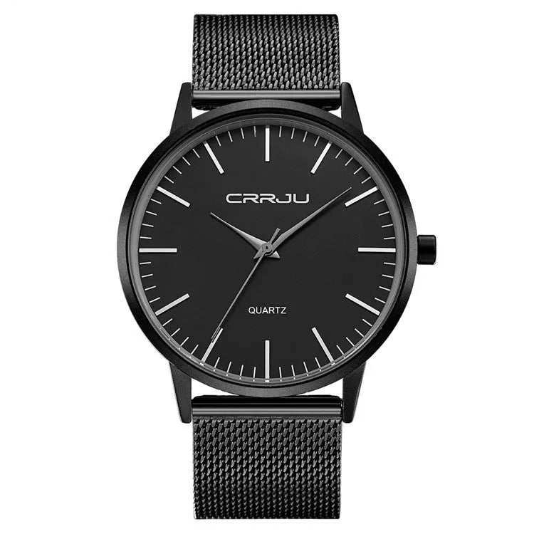 Casual quartz watch with alloy case, plexiglass mirror, and multiple strap options including mesh, leather, and steel bands