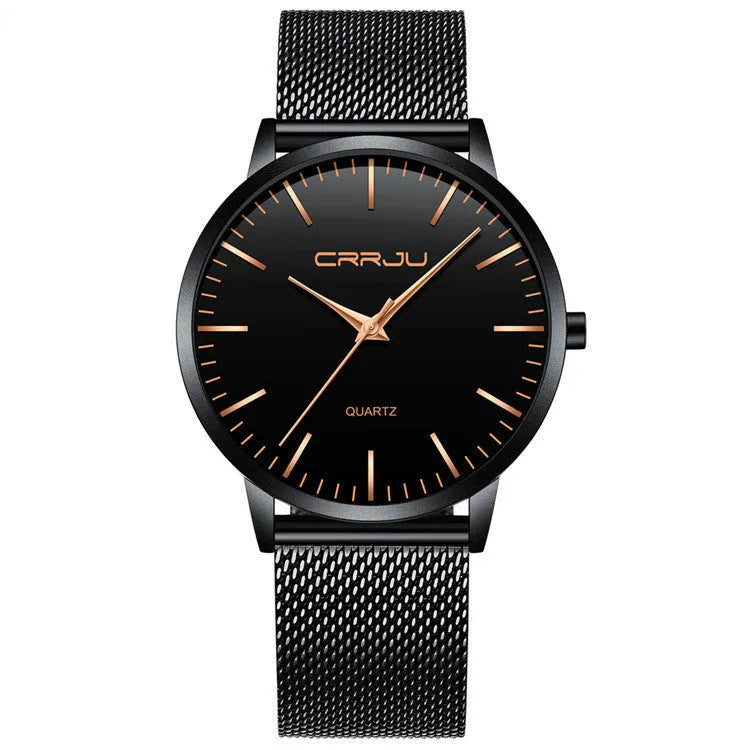 Casual quartz watch with alloy case, plexiglass mirror, and multiple strap options including mesh, leather, and steel bands