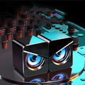 Black and white desktop USB multimedia speakers with 3.5mm audio connection for computers