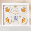 Handcrafted DIY anniversary photo frame for baby hand and foot prints in black, pink, or white with digital post and warm light options.