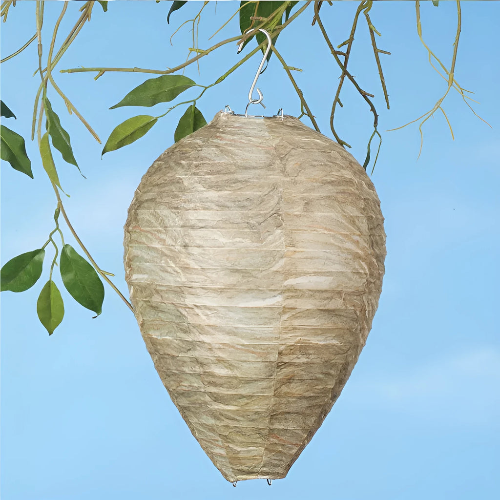 White beehive-shaped paper lantern with hexagonal pattern, measuring 22cm by 28cm.