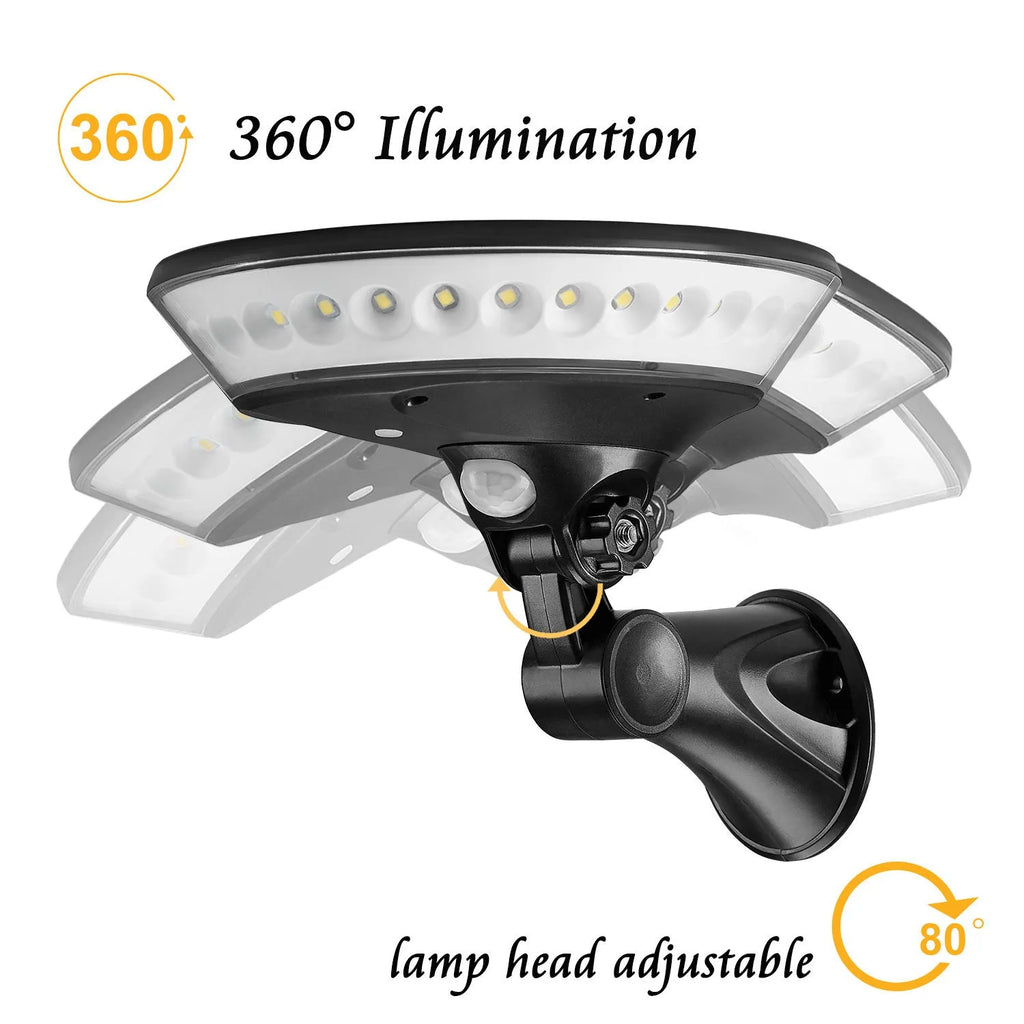 White 360-degree solar garden light with motion sensor for outdoor wall or path installation