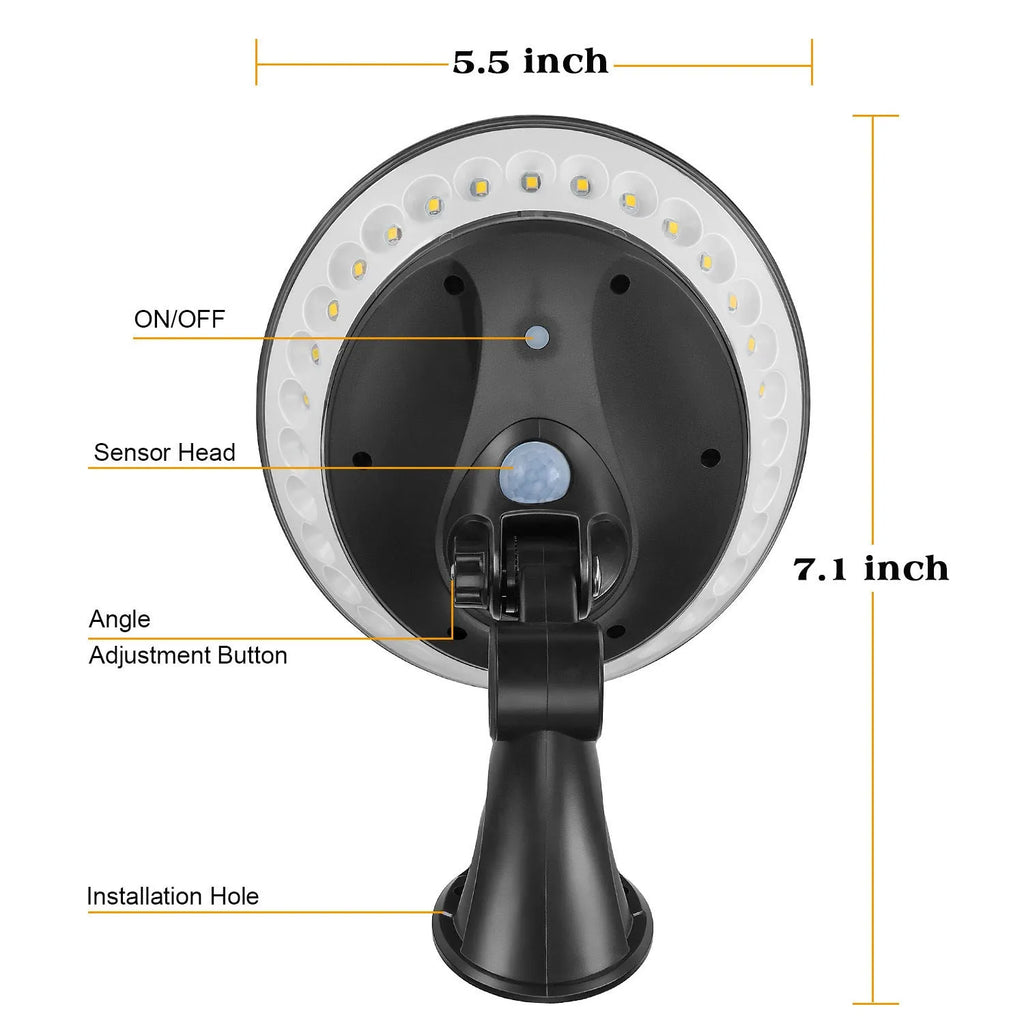 White 360-degree solar garden light with motion sensor for outdoor wall or path installation