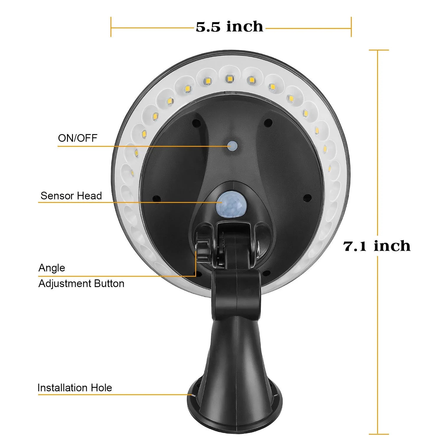 White 360-degree solar garden light with motion sensor for outdoor wall or path installation