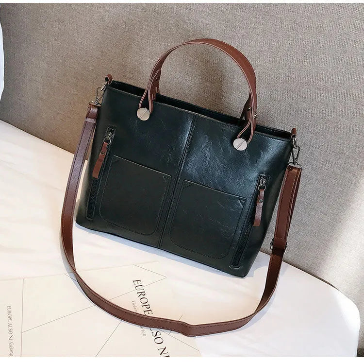 Vintage PU shoulder bag large 32x11x26cm cross-section square retro messenger bag