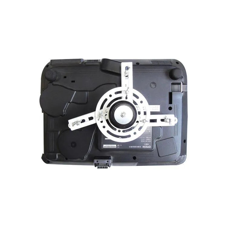 Electric ceiling lifting hanger for a projector with a thin metal chassis and wireless remote control.