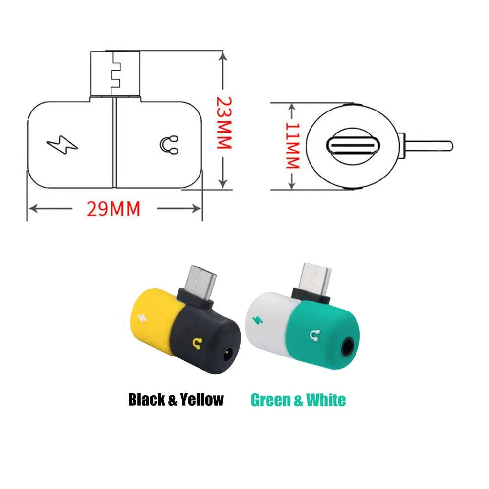 Small white dual-port adapter for Huawei phones showing USB-C and 3.5mm headphone jacks