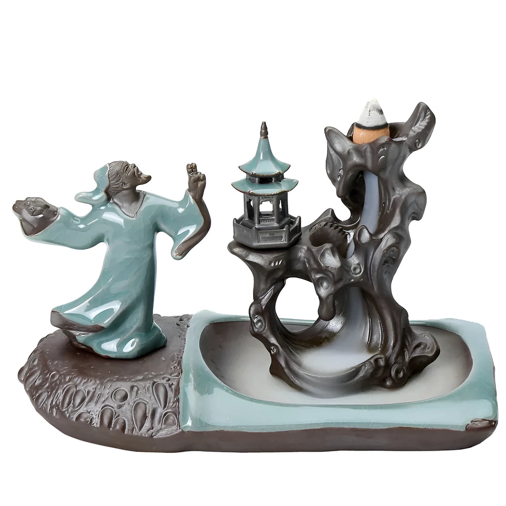 Ge Kiln ceramic backflow incense burner in Zen style for tea table decoration