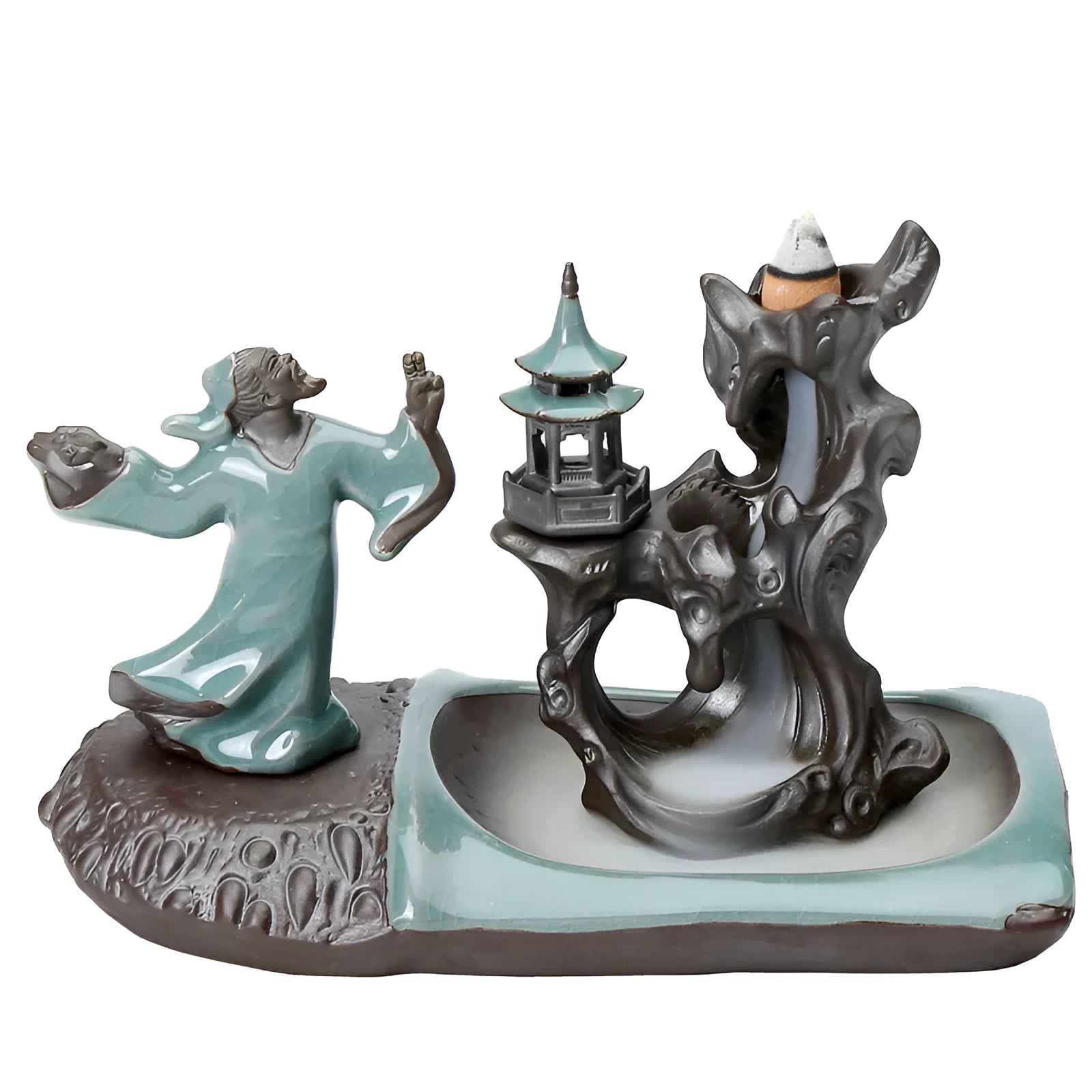 Ge Kiln ceramic backflow incense burner in Zen style for tea table decoration