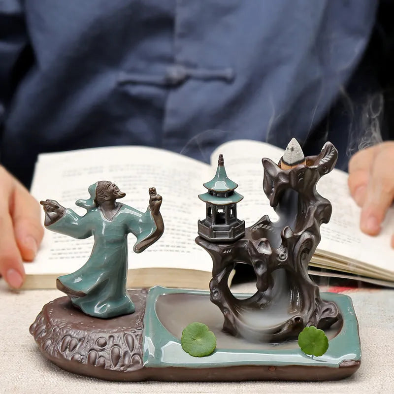 Ge Kiln ceramic backflow incense burner in Zen style for tea table decoration