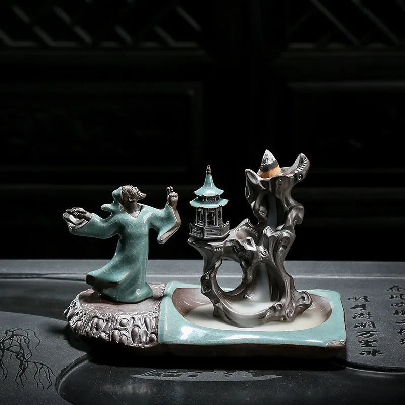 Ge Kiln ceramic backflow incense burner in Zen style for tea table decoration