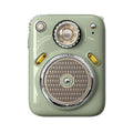 Compact smart Bluetooth speaker with FM radio in green, pink, red or white colours showing front view