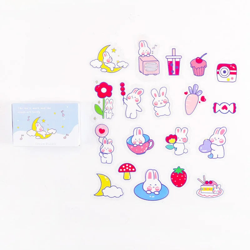 Pack of 20 Korean Ins Wind Box decorative stickers showing Spring Outing Bear, Cute Duck, Liao Mao Ji, and Butter Rabbit designs.