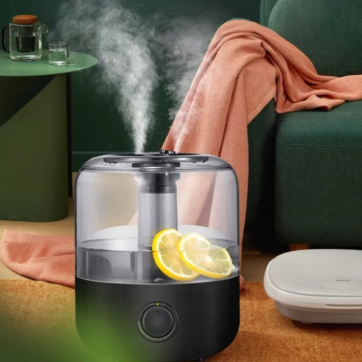 White ultrasonic humidifier with 3L water tank and aromatherapy function for bedroom use