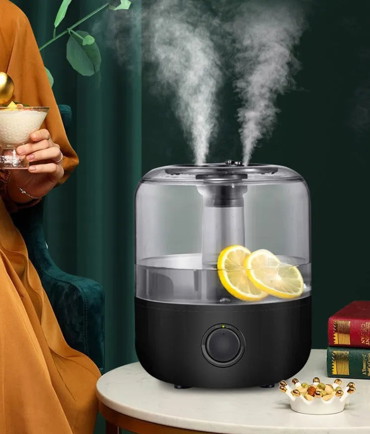 White ultrasonic humidifier with 3L water tank and aromatherapy function for bedroom use