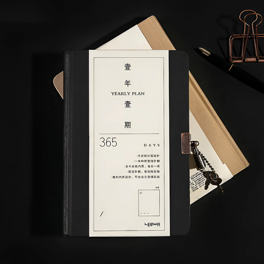 A5 hardcover locked diary notebook in beige or black with visible security lock on cover.