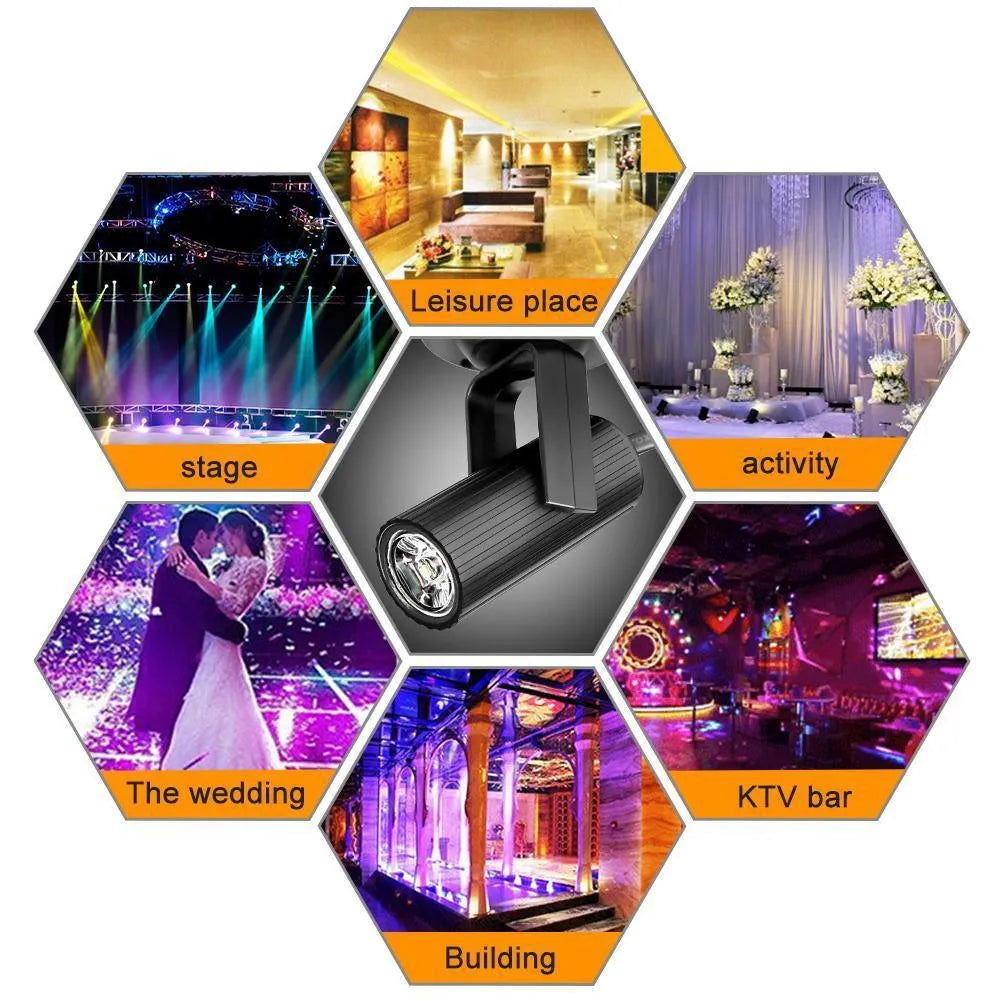 Black plastic 1W RGBW LED stage spotlight with single LED light source for professional beam lighting