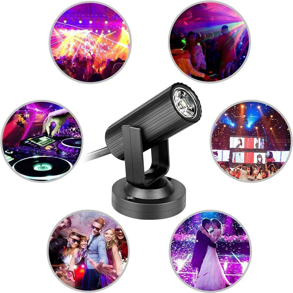 Black plastic 1W RGBW LED stage spotlight with single LED light source for professional beam lighting