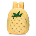 Soft plush children's backpack with double shoulder straps in fruit colours grape, orange, pineapple