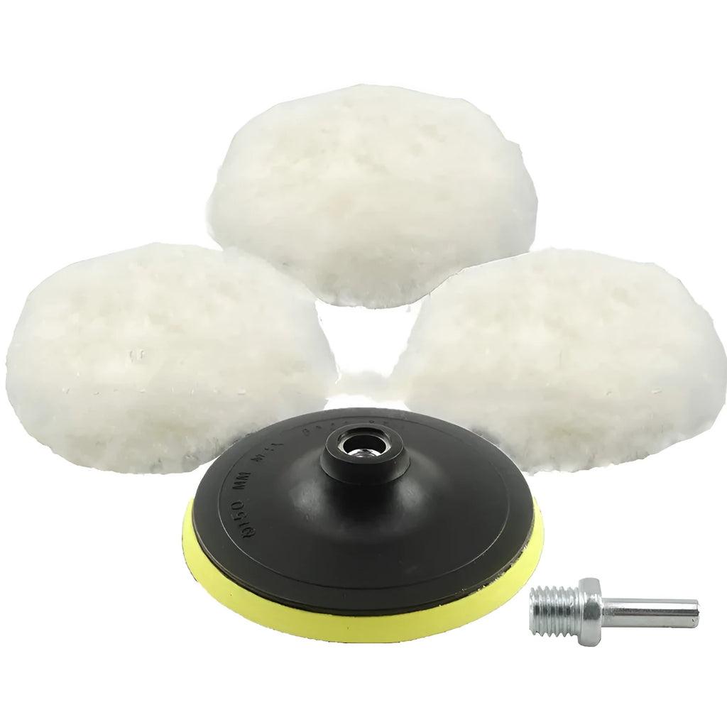 White wool car polishing discs buffer kit with multiple sizes for bodywork detailing