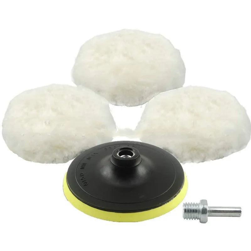 White wool car polishing discs buffer kit with multiple sizes for bodywork detailing