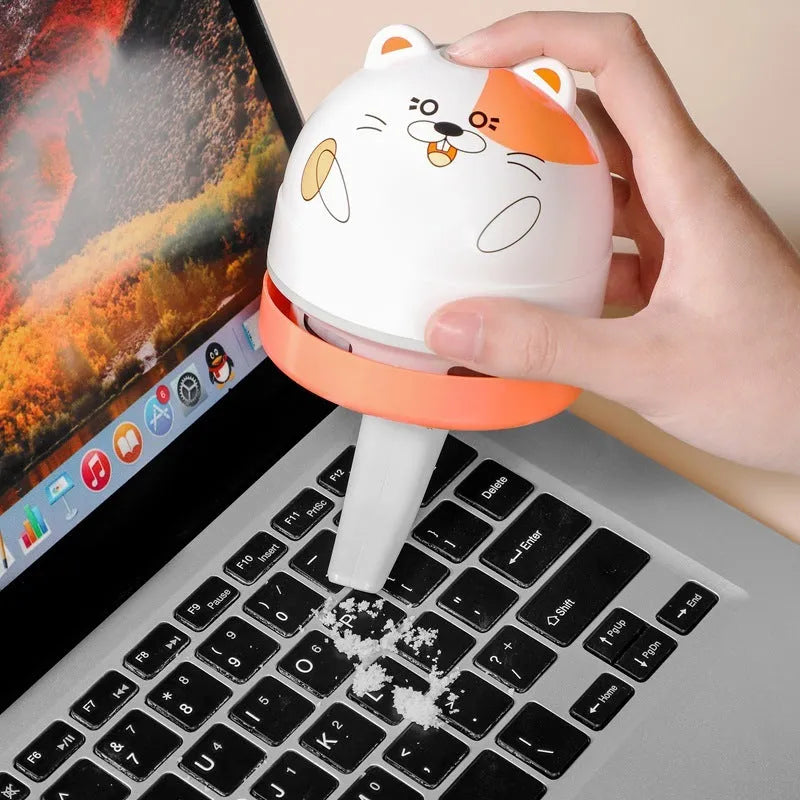 Wireless USB mini desktop vacuum cleaner with flat nozzle attachment for keyboard cleaning