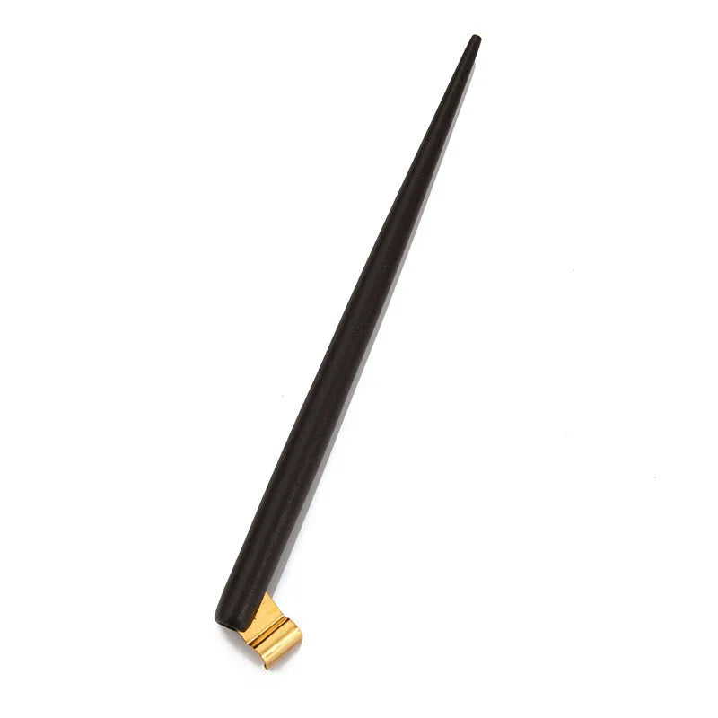 Wood and resin calligraphy dip pen with six replaceable nibs in black and brown colour options