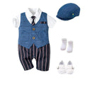 Infant boy cotton romper with detachable hood short sleeves single-breasted British style black shoes