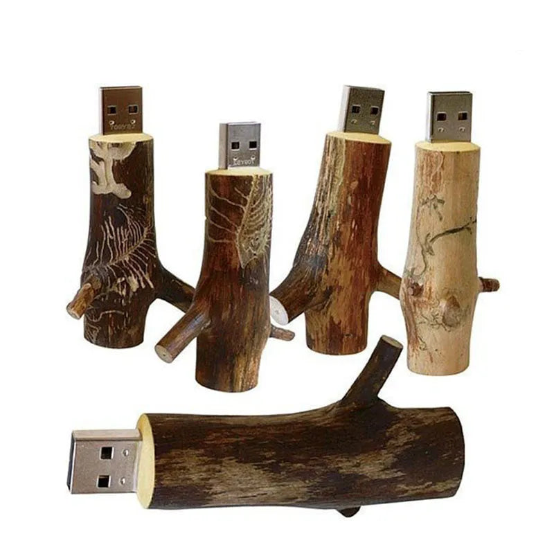 Natural wood novelty USB 2.0 flash drive with tree branch design and write protection switch