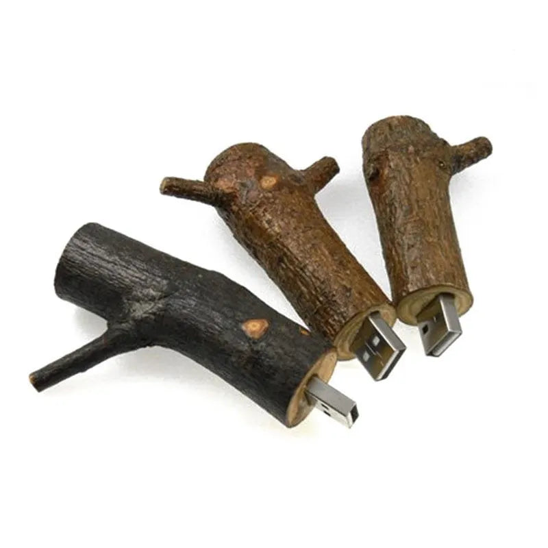 Natural wood novelty USB 2.0 flash drive with tree branch design and write protection switch