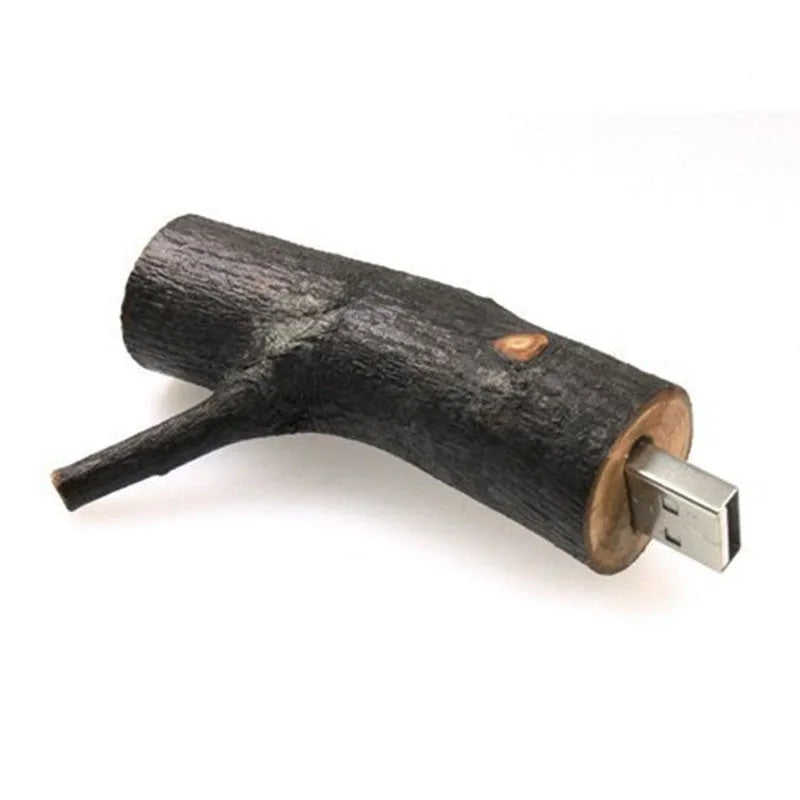 Natural wood novelty USB 2.0 flash drive with tree branch design and write protection switch