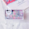 Five rolls of cartoon washi tape with dinosaur, duck, lucky cat, and rabbit designs.