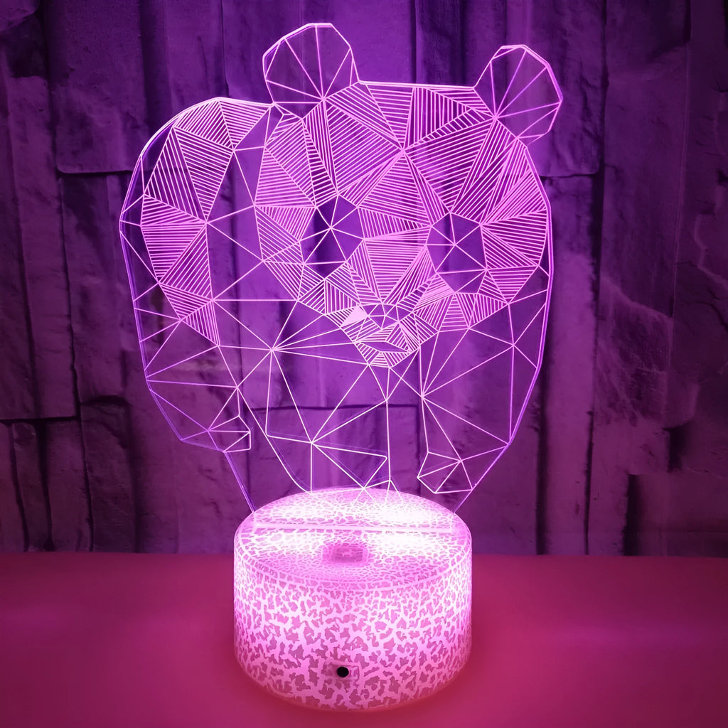 Panda colorful LED touch 3D night light with seven colour modes and remote control on a table